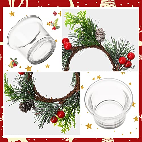 Christmas Candle Ring Wreath Set with Votive Candles & Holders - Holiday Decor
