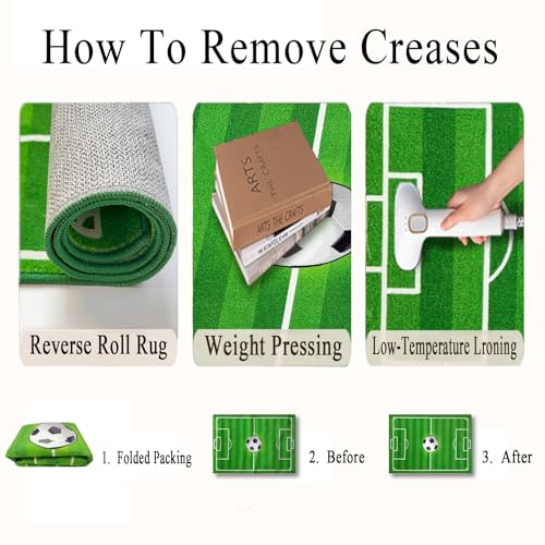 Soccer Field Rug 5x7 ft - Non-Slip Boys Bedroom Decor, Washable Kids Playroom Mat