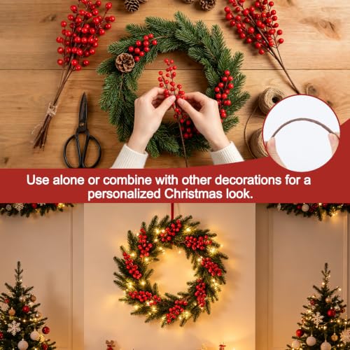 GOONMILL 10 Pack Red Artificial Berry Stems - 16.5 Inch Holiday Decor
