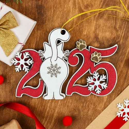 Cat 2025 Christmas Ornament ? Cute Wooden Kitten Tree Decoration with Snowflakes & Paw Prints for Cat Lovers, Pet Owner Christmas D?cor