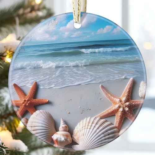 3.5" Ceramic Christmas Ornaments, Christmas Tree Ornaments, Heirloom Keepsake, Gift Exchange, Gift Idea, Bauble Present - Beach