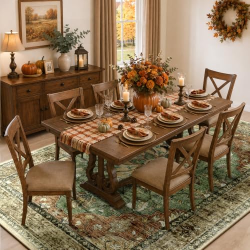 Washable Area Rug 5'x7' Brick/Brown/Green - Pet-Friendly Vintage Sunflower Design