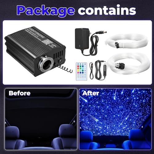 16W Car Star Ceiling Kit with 750 Fiber Optic Strands and App Control - Twinkle & Meteor Effects