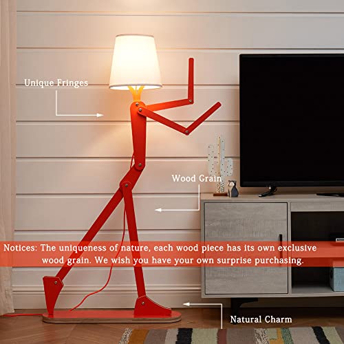 Tall Wooden Floor Lamp Corner Reading Light with LED Bulb - Orange M