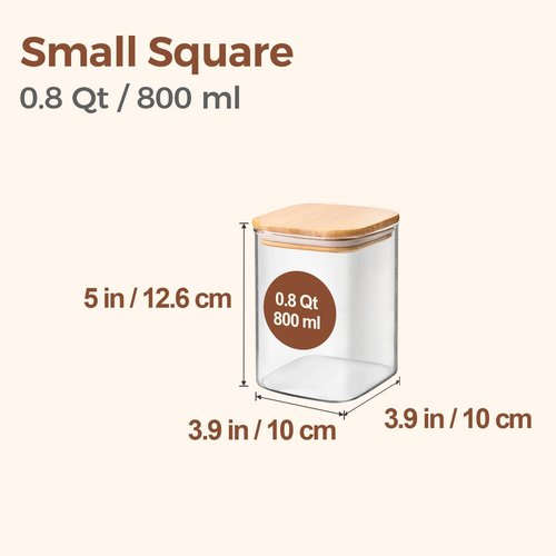 ComSaf Glass Food Storage Jars Set of 6 - Clear Airtight Containers for Pantry Organization | 0.8 Qt