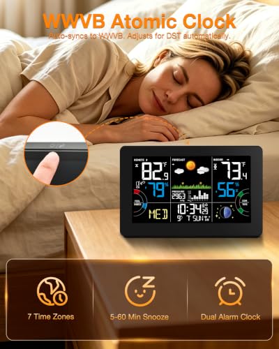 Wireless Indoor Outdoor Weather Station with Color Display & Atomic Clock