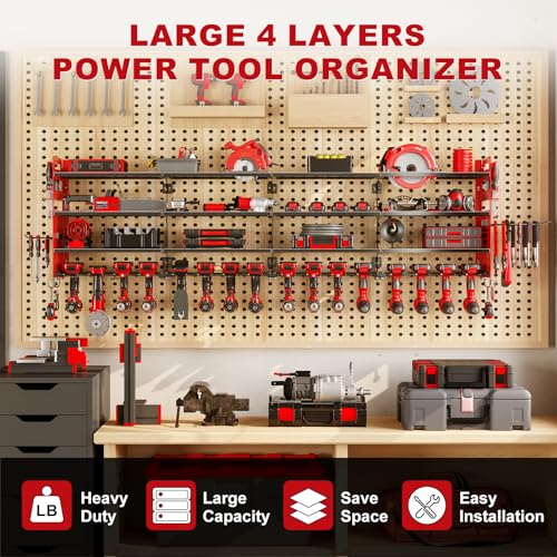 Large Power Tool Organizer Wall Mount, 16 Drill Holders Storage Rack,