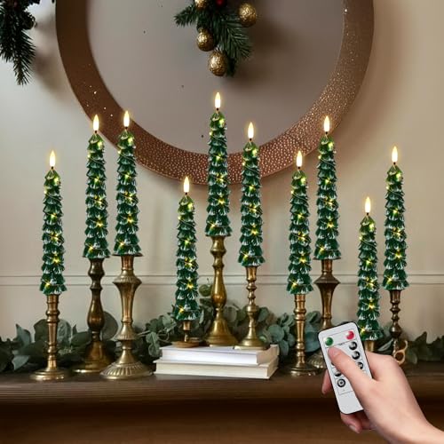 KunSwenn 4-Pack Flameless Christmas Tree Candles with Remote & String Lights