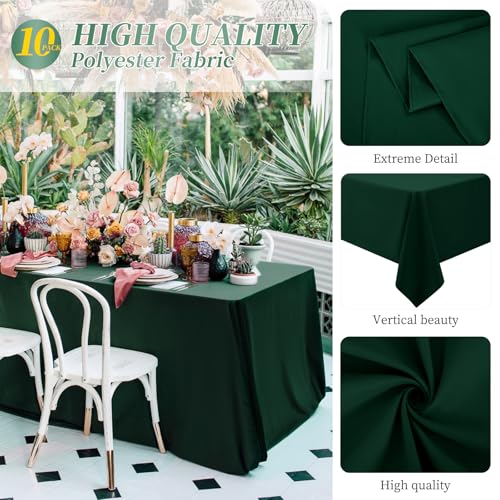 Teruntrue 10 Pack Hunter Green Polyester Tablecloth 60 x 102 Inch for 6ft Tables