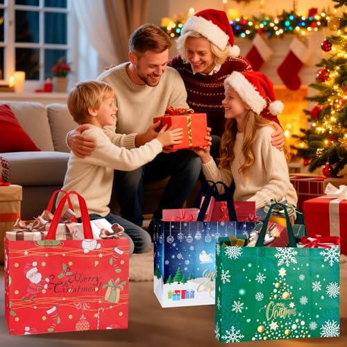 Js2U ZW Christmas Gift Bags 22 Pack Reusable Tote Bags Holiday Party Supplies