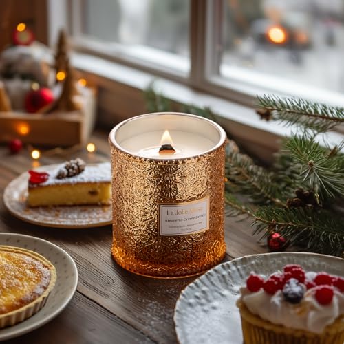 Amaretto Crème Brûlée Scented Candle - 19oz Vegan Soy, Wooden Wick, 90H Burn