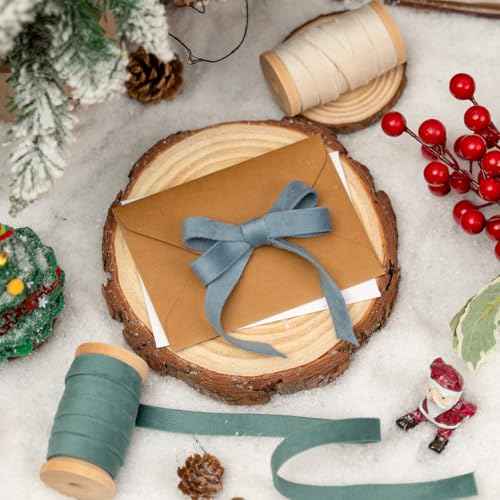 Velvet Ribbon Set 3/8" Wide 3 Rolls * 5Yd Wooden Spool Fabric Trim for Christmas Decoration Handmade Craft Ornaments Gift Wrapping Decoration Party Wedding Arts Crafts£¨Blue & Beige£©