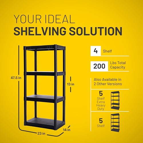 Plano 4-Shelf Plastic Storage Shelves 200lb Capacity - Easy Assembly