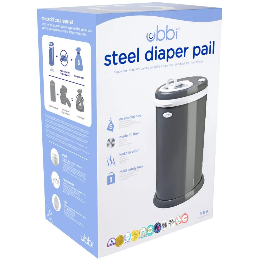 Ubbi Steel Diaper Pail - Odor Locking Design | No Special Bag Required | Award-Winning Slate Color