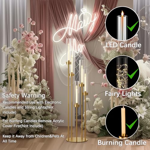 4-Pack 39-Inch Tall Gold Candelabra Centerpieces with 5 Arms & Acrylic Shades