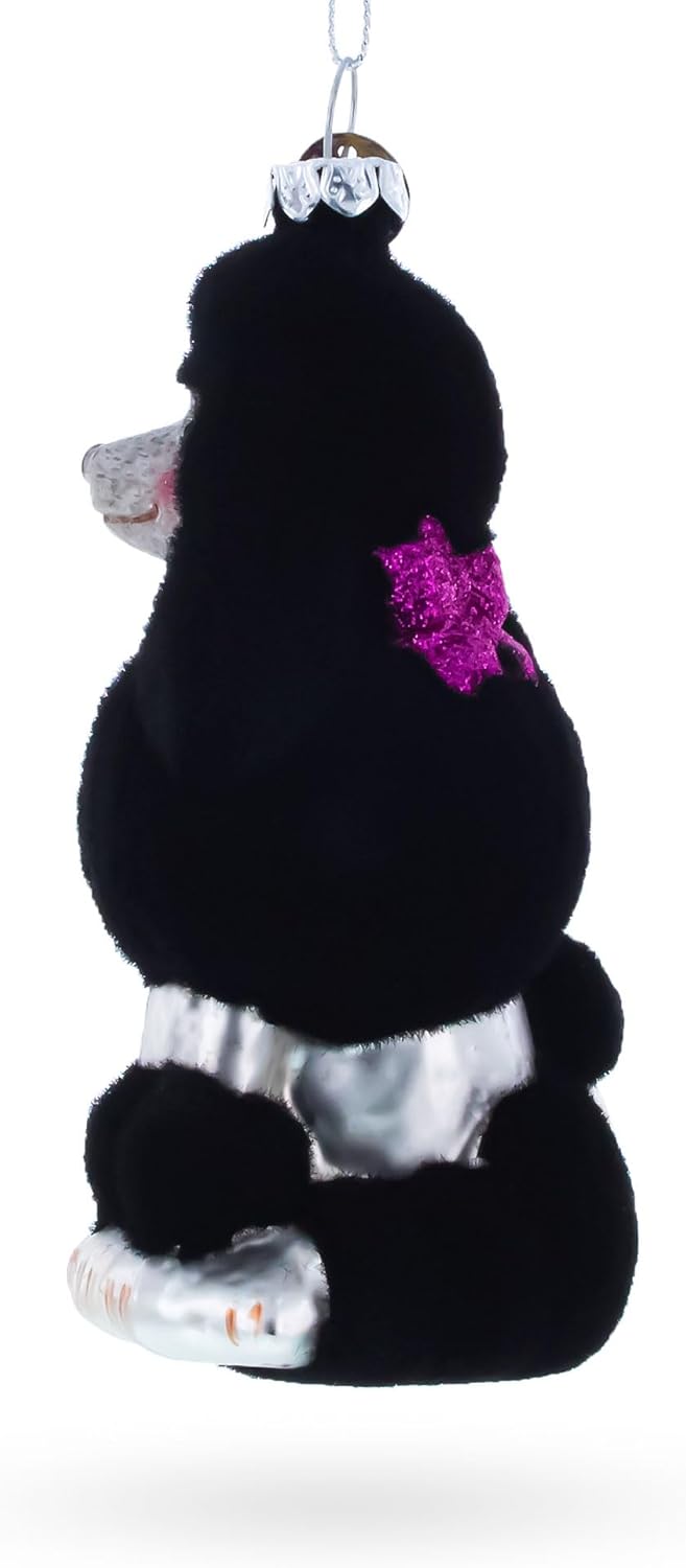 Faux Fur Black Poodle Christmas Ornament - Elegant Glass Holiday Decor