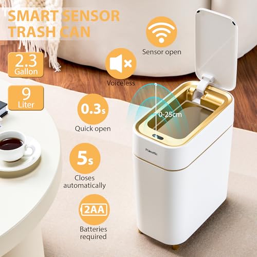 White Automatic Sensor Trash Can - Touchless Kitchen & Bathroom Waste Bin