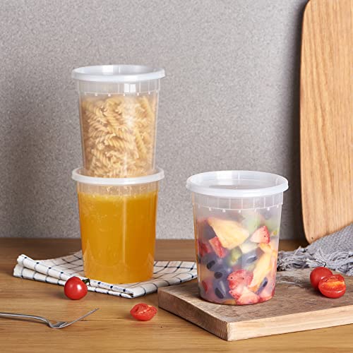 FULING 32oz Plastic Deli Food Containers Set of 240 - Leakproof & Stackable