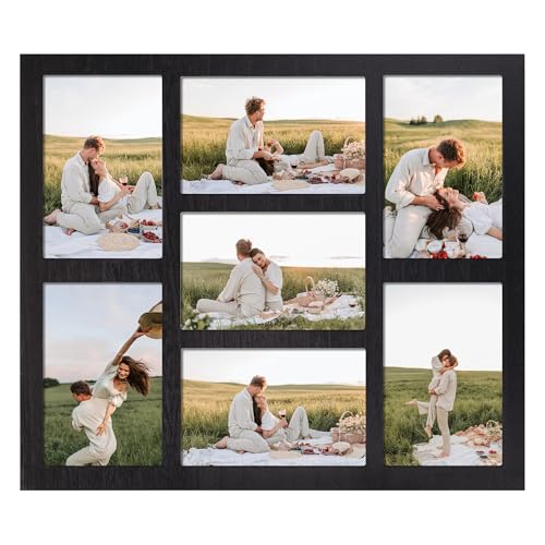 Rustic Black 13x15 Inch 4x6 Photo Collage Frame Wall Decor with Tempered Glass - 7 Openings, 1 Pack