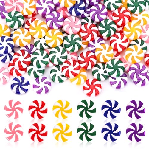 DECYOOL 120pcs Multicolour Mini Christmas Candy Cane Ornaments Christmas Tree Hanging Peppermint Ornaments Xmas Table Scatters Red and White Decorations Windmill Candy for Party Favors Supplies 15mm