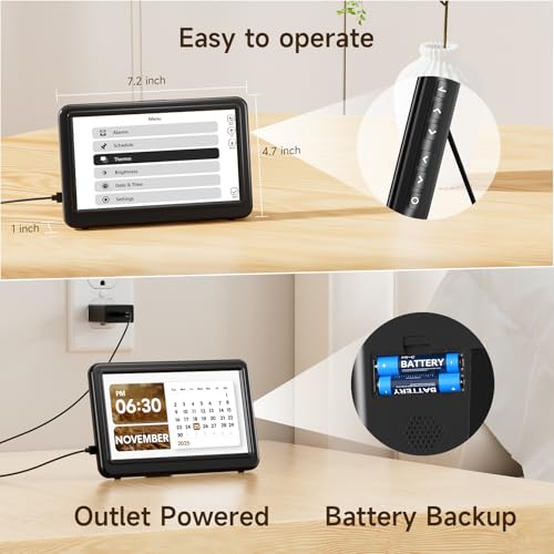 Raynic Digital Calendar Clock for Seniors, Office & Home - Black, 7 Inches