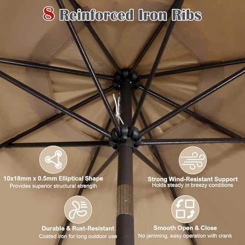 Blissun 9' Outdoor Patio Umbrella TAN with 8 Sturdy Ribs, Tilt & Crank