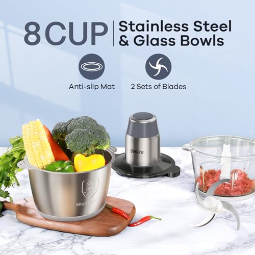 Ganiza Food Processor with 2 Bowls - Grey, 450W Meat & Vegetable Chopper