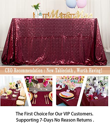 132" x 90" Burgundy Sequin Tablecloth - Rectangular Glitter Wedding & Party Decor