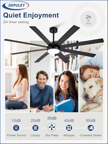 Black 66-Inch Ceiling Fan with Lights Remote Control Dimmable Reversible Motor