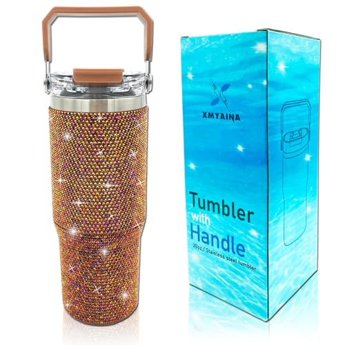 30oz Rhinestone Bling Insulated Travel Tumbler with Handle & Leakproof Lid - Coffee Edition