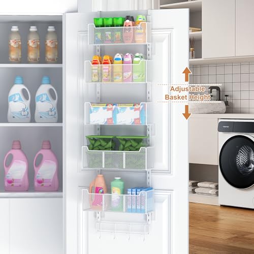 VyGrow White Over The Door Organizer 5-Tier Metal Hanging Storage Baskets