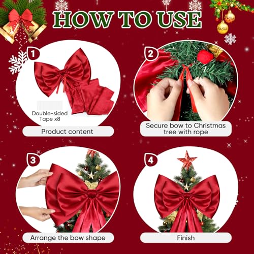LASNFIO 87 Inch Red Double-Layer Christmas Tree Topper Bow - Giant Satin Ribbon Decor