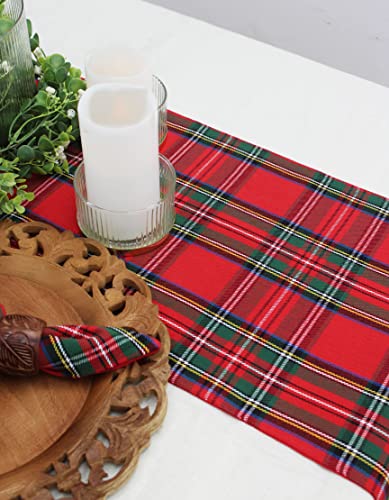 Cotton Craft Christmas Table Runner - Red Green Multi Plaid 13x72 Inch