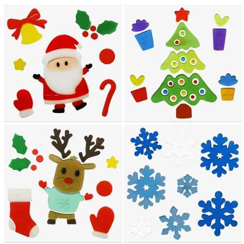 4Pcs Christmas Thick Gel Clings, Xmas Clings Window Stickers Winter Gifts, Jelly Window Stickers for Children, Cute Pumpkins Witch Bats Window Clings Christmas Window Decors Supplies for Kids