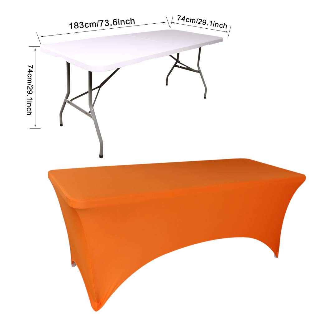 Fvstar 2pcs 6FT Tablecloth,Orange Spandex Tablecover,6ft Fitted Stretch Rectangular Table Cloth,6 Foot Washable Patio Table Protector for Party,Wedding,Banquet,Festival,Christmas