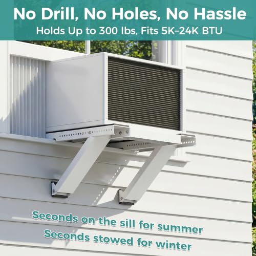 No-Drilling Window Air Conditioner Support Bracket - White, Fits 17-41" Windows