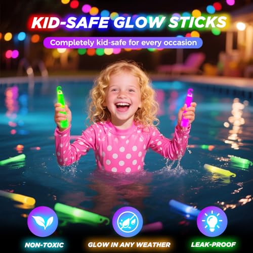 200Pcs Glow Sticks - 4 Inch Waterproof Glow-in-the-Dark Party Favors, Kids Safe Bulk Pack - Variation of THIS listing