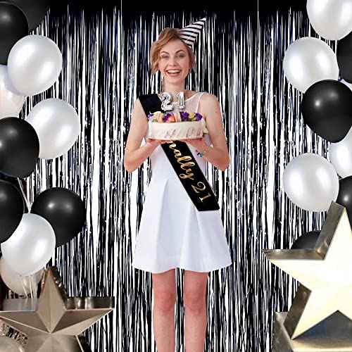 BEISHIDA 4 Pcs Black Door Streamers Tinsel Curtain Party Streamers Backdrop Fringe Foil Wall Background for Birthday Halloween Christmas Wedding Party Decoration(3.28 ft x 6.56 ft)