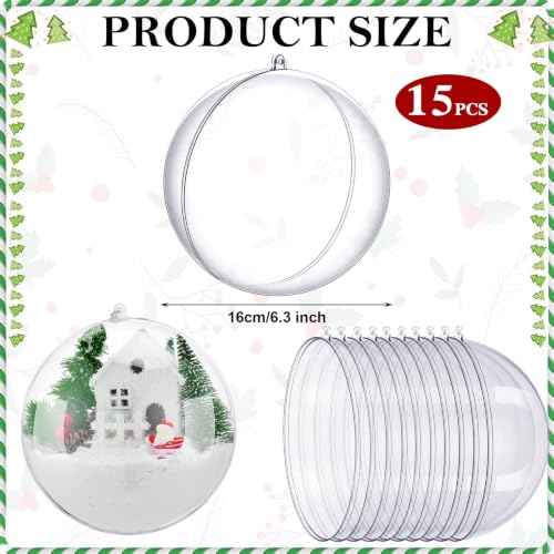 Syhood 15 Pack 6.3 Inch Clear Fillable Christmas Ornaments Plastic Balls
