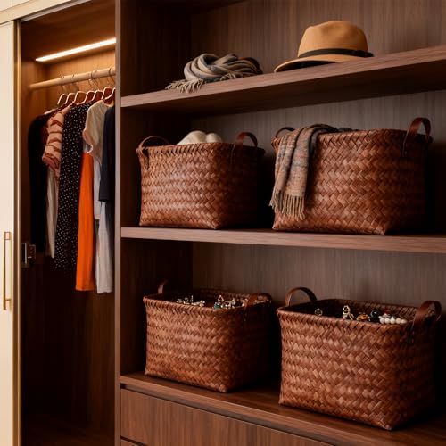 Brown 6-Pack Wicker Storage Baskets for Shelves - Home Organization