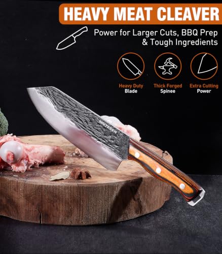Naitesen 4PCS Hand Forged Butcher Knife Set with Heavy Duty Meat Cleaver and Slicing Knives