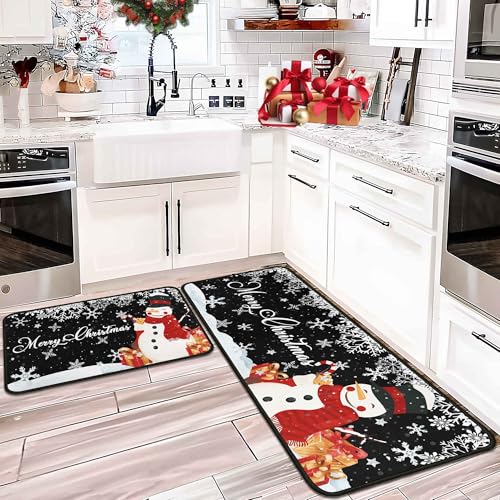 Christmas Kitchen Mats Set of 2, Decorations for Home, Snowman Rugs