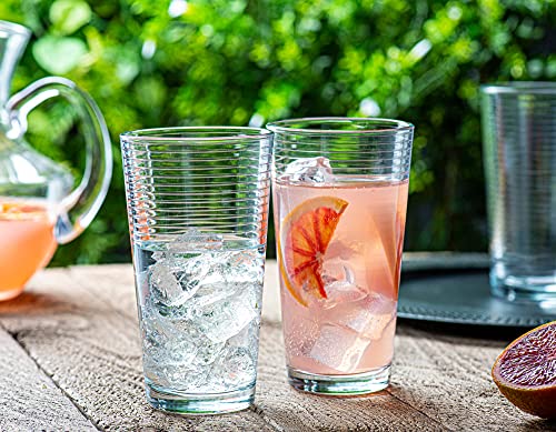 Set of 16 Heavy Base Ribbed Drinking Glasses - 8 Highball & 8 Rocks Glasses, Clear Durable Glassware