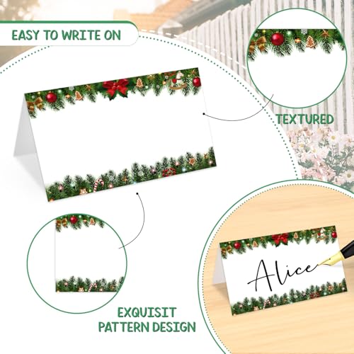 Red Bow Christmas Place Cards 25 Pack, Foldable Tent Name Cards for Holiday & Wedding