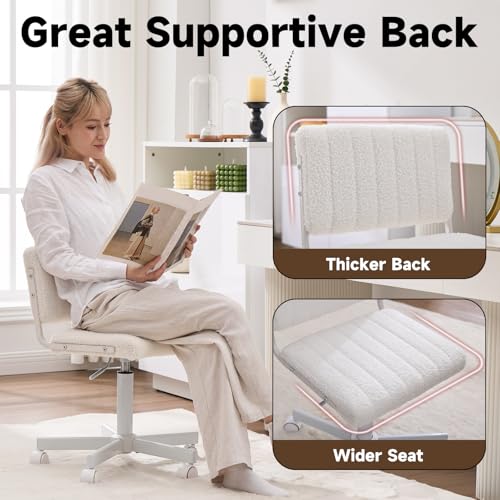 White Office & Vanity Chair with Wheels - Adjustable, Plush Seat for Small Spaces