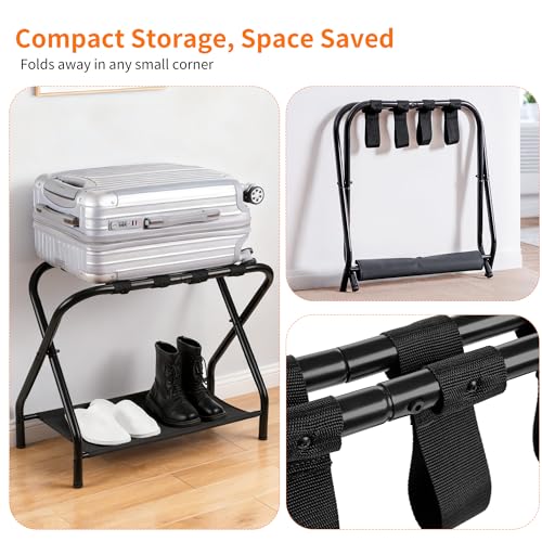 Heybly Black Luggage Rack for Guest Room with Storage Shelf - Pack of 2