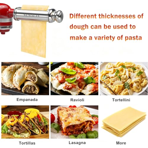 Pasta Roller Attachment for KitchenAid Stand Mixer - 8 Thickness Settings, Stainless Steel, Black - Variation 1