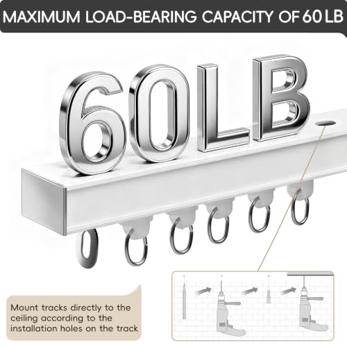 Aluminum Ceiling Curtain Track with Roller Hooks - White, 12-15ft, 1 Pack