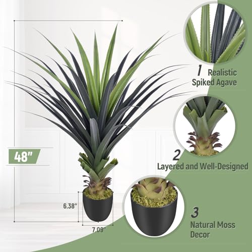 Keeplush 4ft Artificial Spiked Agave Plant Faux Indoor/Outdoor Decor