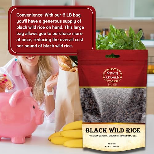 Minnesota Grown Black Wild Rice 6 Pound Bag - All Natural, Premium Quality, Pack of 1 - Variation: 96 Ounce